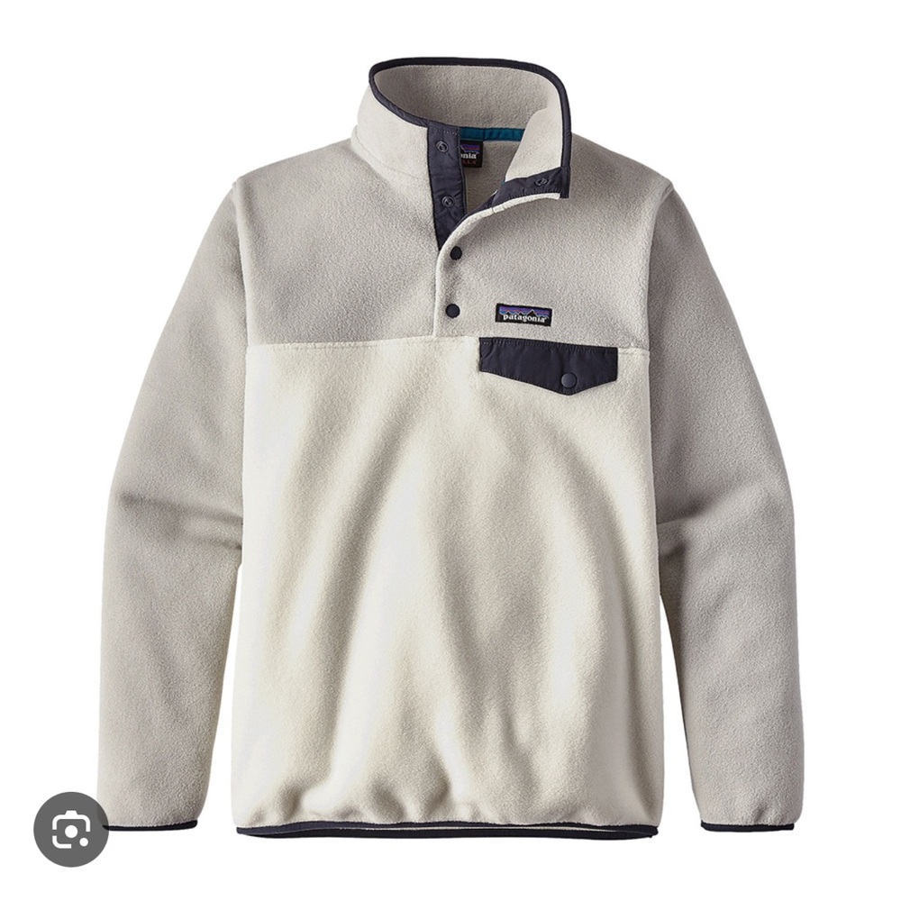 Patagonia women’s synchilla snap-t pullover size Medium grey white navy